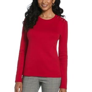 NWT Rafaella long sleeve tee with grommet and lacing details at the shoulder.